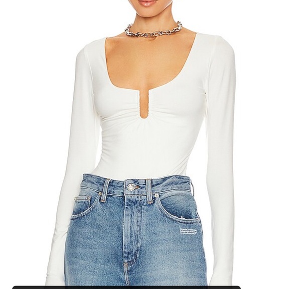 Good American Tops - Good American Stretch Jersey U Ring Bodysuit - White
